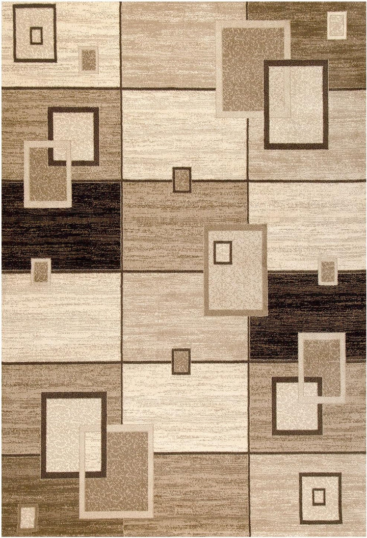 VIMODA Designer Teppich Wohnzimmer Braun Beige Kariert Retro mit geometrischen Motiven und Farbverla