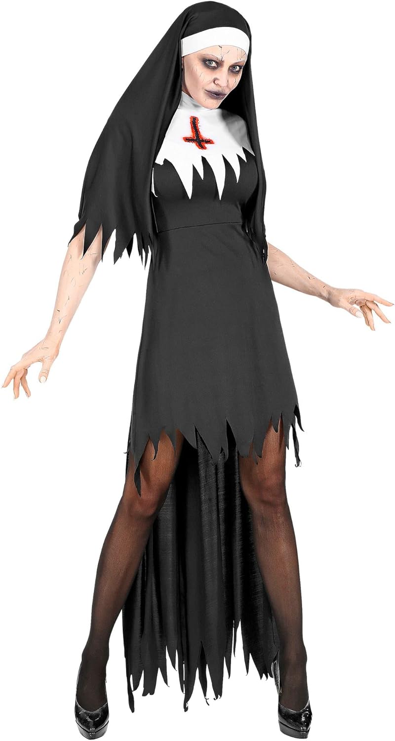 "HORROR NUN" (dress with overskirt, headpiece) - (L), L