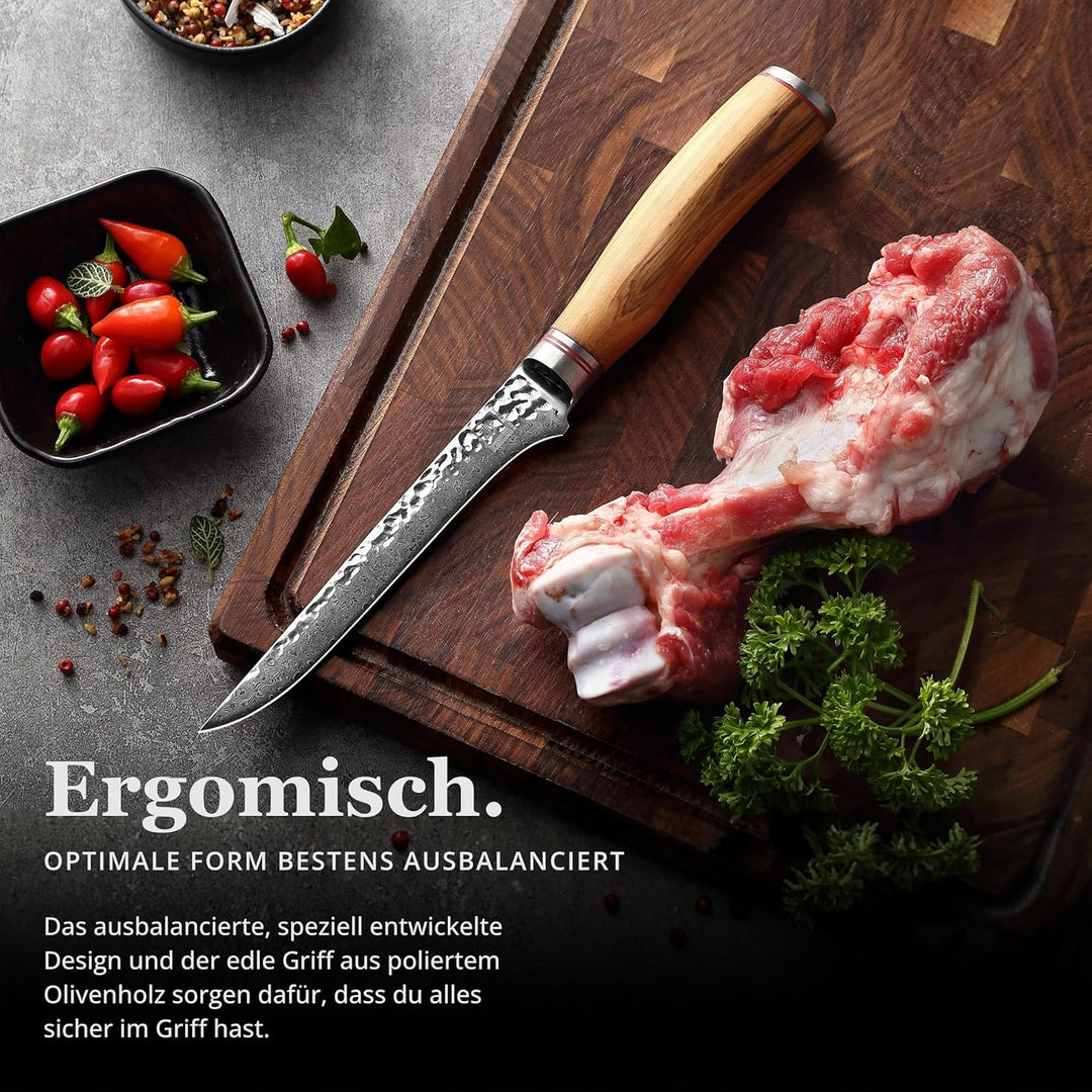 Zayiko Minami Olive Damast Filetiermesser 16,50 cm Klinge extrem scharf aus 67 Lagen I Damast Küchen