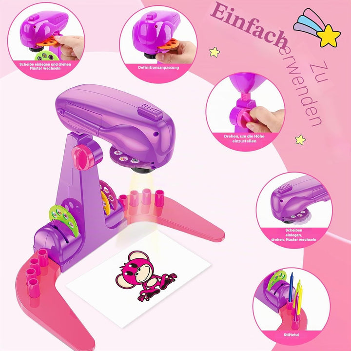 Sumsoltic Geschenk Mädchen Zeichenprojektor für Kinder Mit Wasserfarbenstifte, Einhorn-Malbuch, Zeic