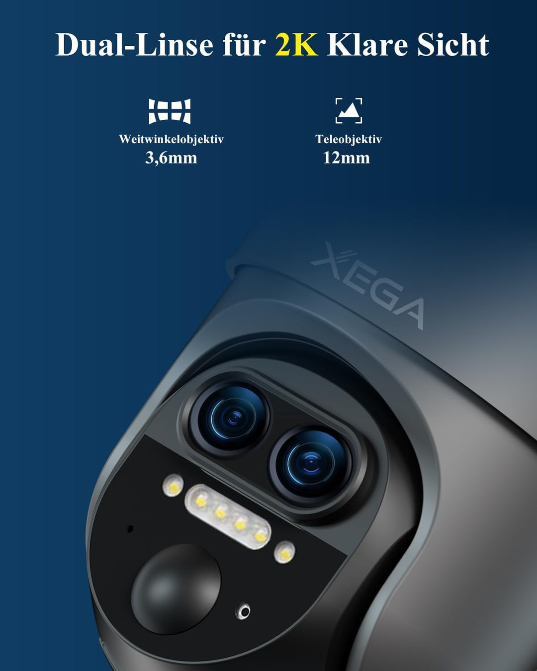 Xega 4G LTE 【12X Hybrid-Zoom】 Überwachungskamera Aussen mit SIM Karte,2K PTZ 【Dual-Lens】 Ohne WLAN S