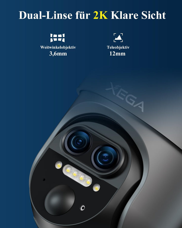 Xega 4G LTE 【12X Hybrid-Zoom】 Überwachungskamera Aussen mit SIM Karte,2K PTZ 【Dual-Lens】 Ohne WLAN S