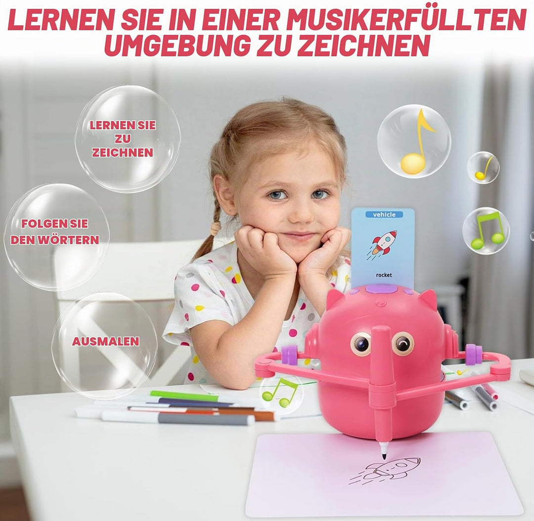Malroboter für Kinder, Zeichenroboter Kinder mit Sprachanleitung, 100 Karten &amp; 14 Stift, Mal-Roboter