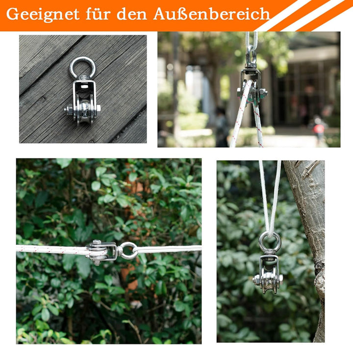 Umlenkrolle Edelstahl 304 für Stahlseil, Umlenkrollen für Seile, Seilrolle mit 2 Kugellager, Tragkra