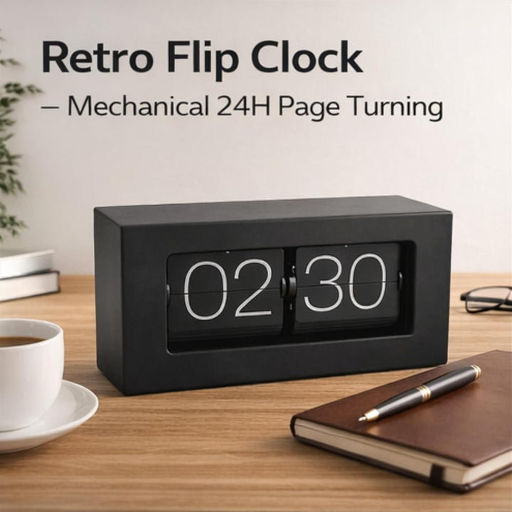 Greensen Retro Style Flip Clock, Mechanische Seitenwechsel-Desktop-Uhr mit Edelstahlbasis für Wohnzi