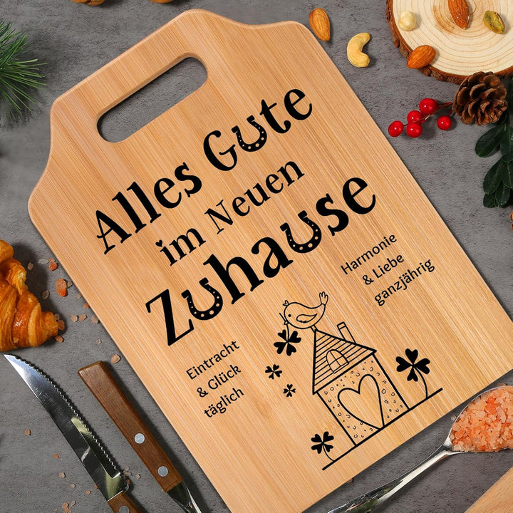 Geschenkideen zum Einzug - Bambus Schneidebrett, Einzugsgeschenke Haus, Einweihungsgeschenk Haus, Ge