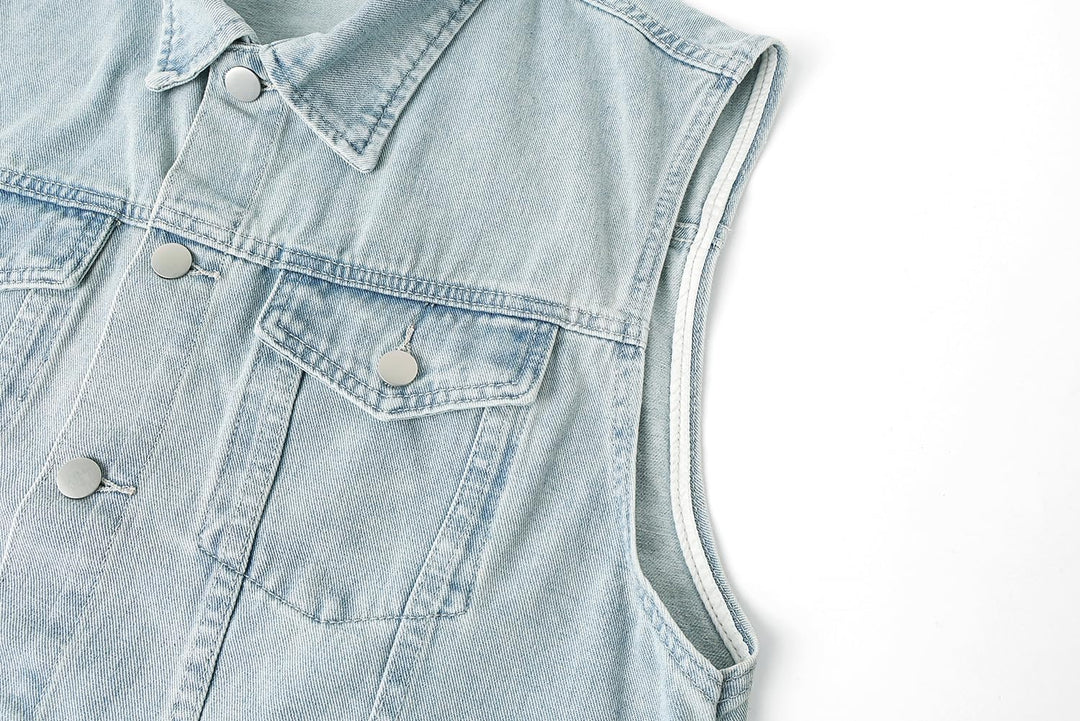 KTWOLEN Herren Outdoor Weste Casual Jeansweste für Freizeit Ärmellose Denim Weste Jeans Weste für Mä