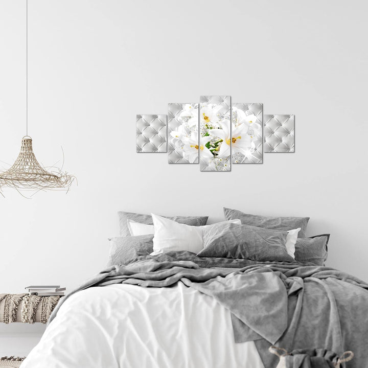 Runa Art Wandbilder Blumen Lilien 5 Teilig Bild auf Vlies Leinwand Deko Wohnzimmer Abstrakt Grün Gel