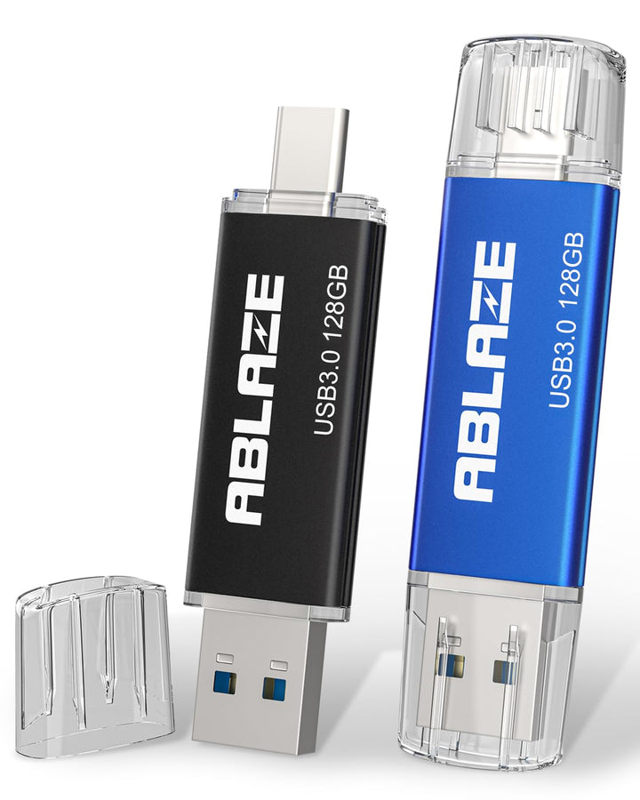 ABLAZE USB C Stick 128GB 2 Stück, Dual-USB Typ C + USB A 3.0 Speicherstick, OTG Flash Drive für Andr