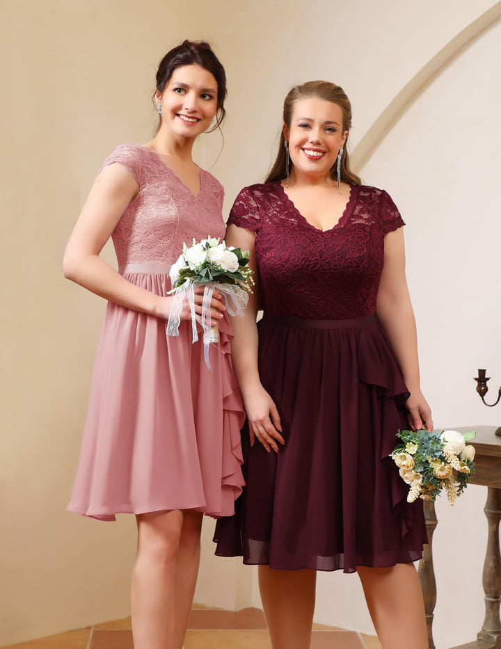 Wedtrend Cocktailkleid Damen Knielang Abendkleid Elegant für Hochzeit Elegant A Linie Rüschenkleid B