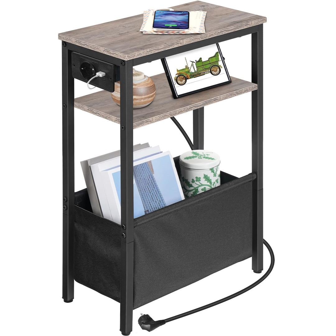 HOOBRO Beistelltisch mit Ladestation, Nachttisch mit Stauraum, Sofatisch mit Steckdose und USB-Ansch