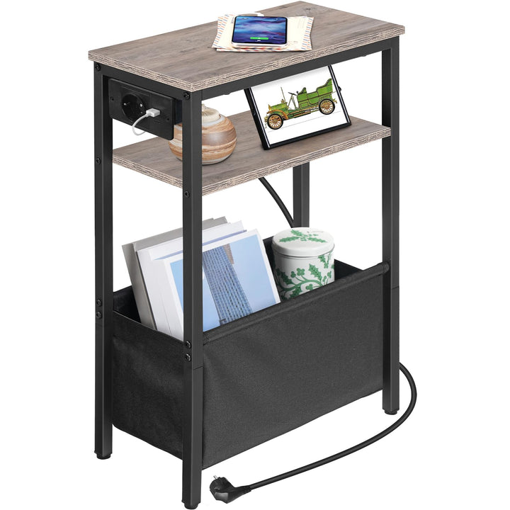 HOOBRO Beistelltisch mit Ladestation, Nachttisch mit Stauraum, Sofatisch mit Steckdose und USB-Ansch