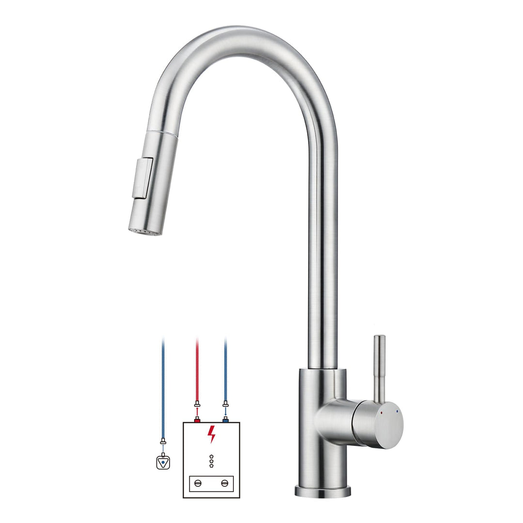 Niederdruck Armatur Küche, 360° Drehung Wasserhahn Küche mit Ausziehbare Brause, Küchenarmatur mit 3