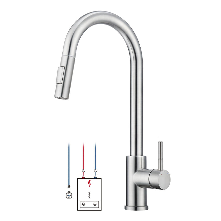 Niederdruck Armatur Küche, 360° Drehung Wasserhahn Küche mit Ausziehbare Brause, Küchenarmatur mit 3