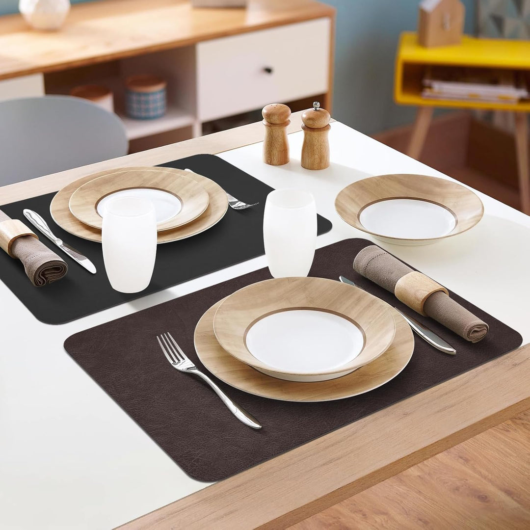 APLKER Platzsets 6er Set, Abwaschbar Tischsets rutschfest, Doppelseitigen Kunstleder Platzdeckchen,