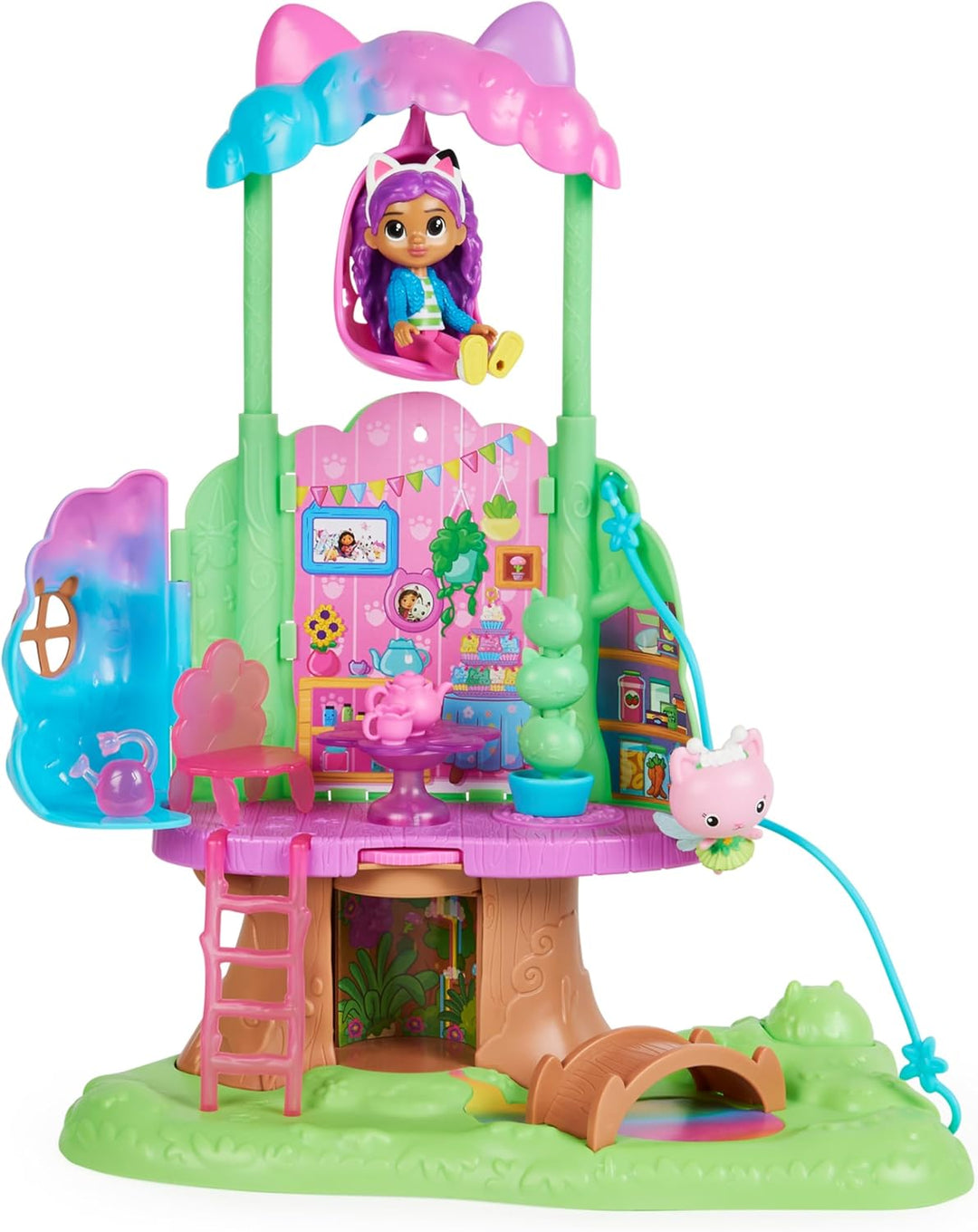 Gabby‘s Dollhouse, Kitty Fees Garten Spielset, verwandelbares Baumhaus mit Lichtern, Gabby & Katzen