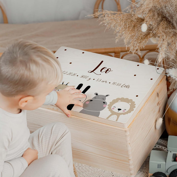 KIDSMOOD - Erinnerungsbox Baby, personalisierte Holzkiste mit Deckel, Ideal zur Aufbewahrung von Eri