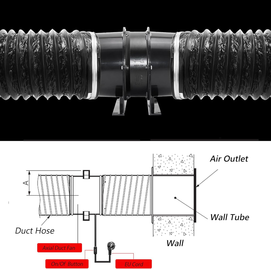 Moonjor 150mm Axial Rohrventilator, 323m³/h Abluftventilator Kanalventilator mit Ein-Aus Schalter, 2