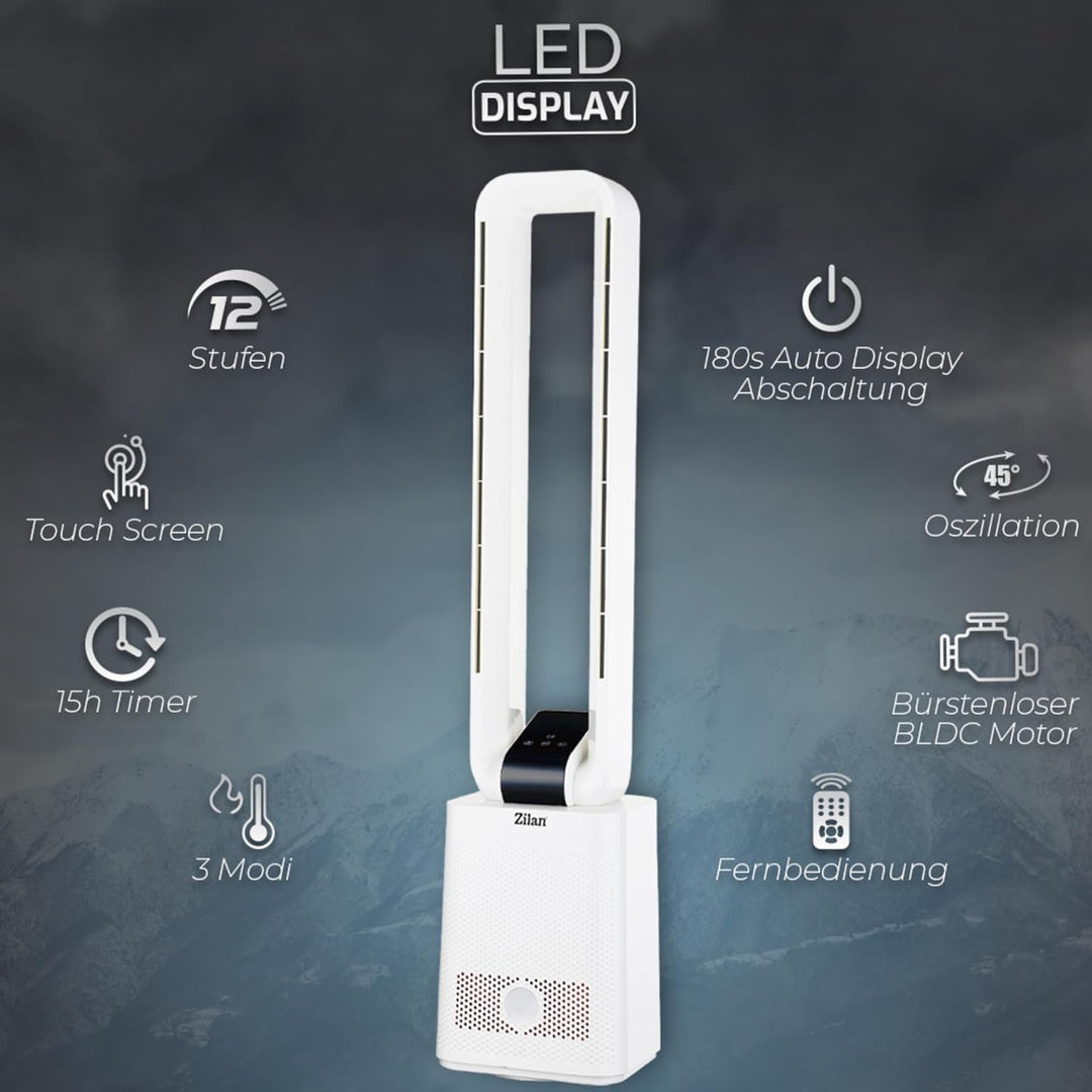 Turmventilator | Ventilator sehr leise | Fernbedienung | Oszillierend | 12 Stufen | LED-Display | 3