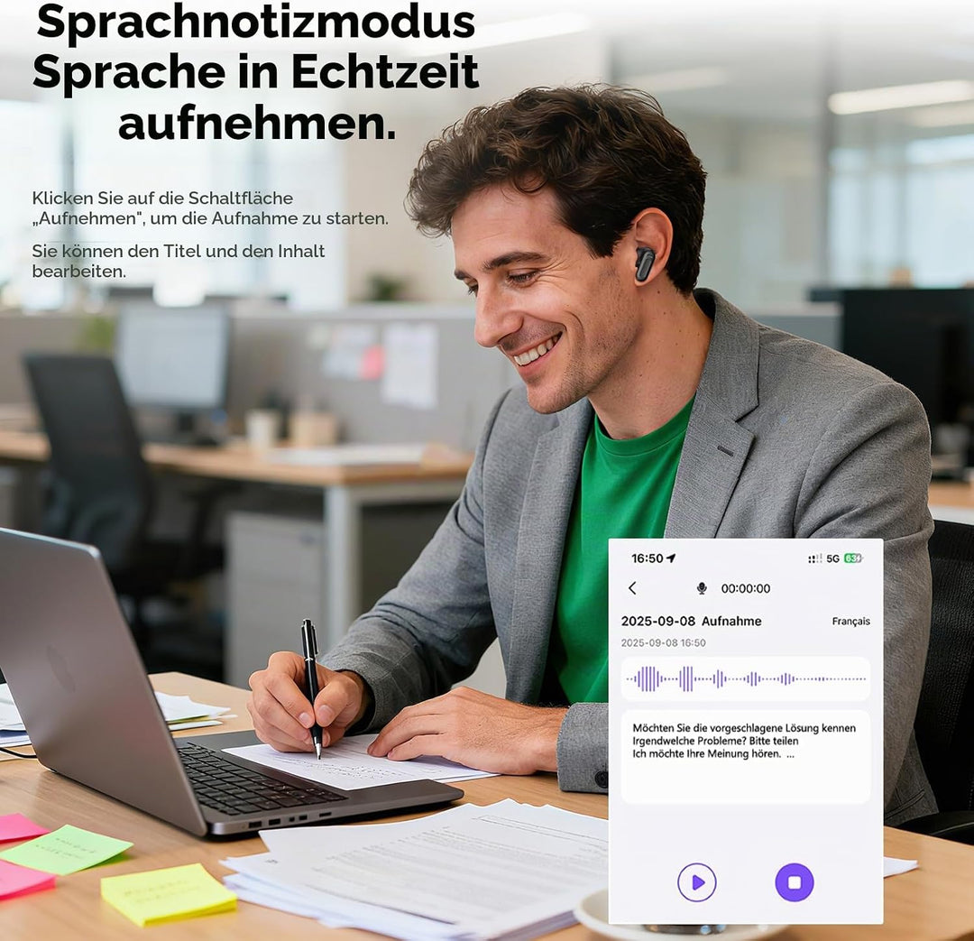 NE20 AI Kopfhörer Übersetzer, 3-in-1 Echtzeit Sprachübersetzer Kopfhörer, 134 Sprachen mit App, 8 Üb