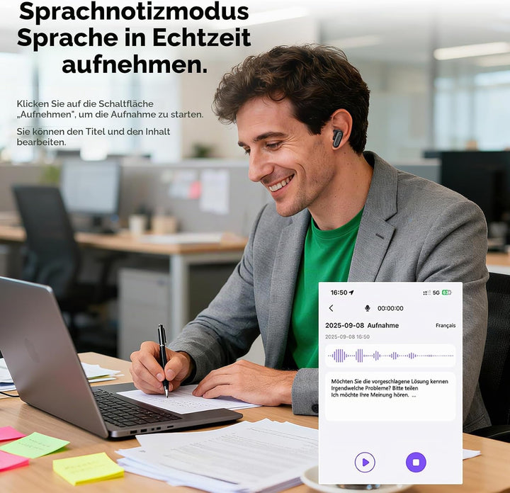 NE20 AI Kopfhörer Übersetzer, 3-in-1 Echtzeit Sprachübersetzer Kopfhörer, 134 Sprachen mit App, 8 Üb