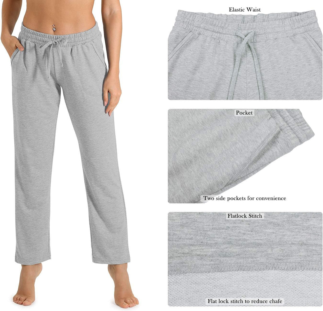 icyzone Damen Jogginghose Sweathose Lang Sporthose Freizeithose geradem Bein Hose mit Tunnelzug M He