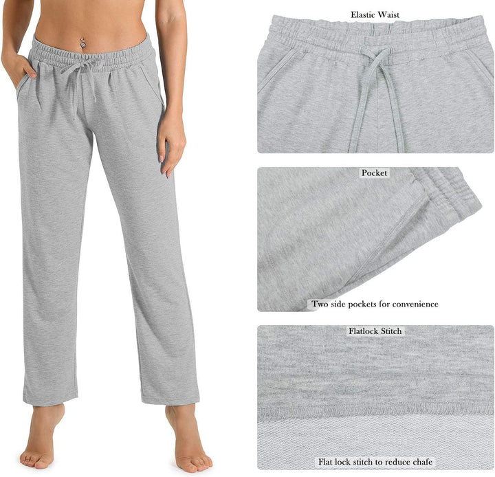 icyzone Damen Jogginghose Sweathose Lang Sporthose Freizeithose geradem Bein Hose mit Tunnelzug M He