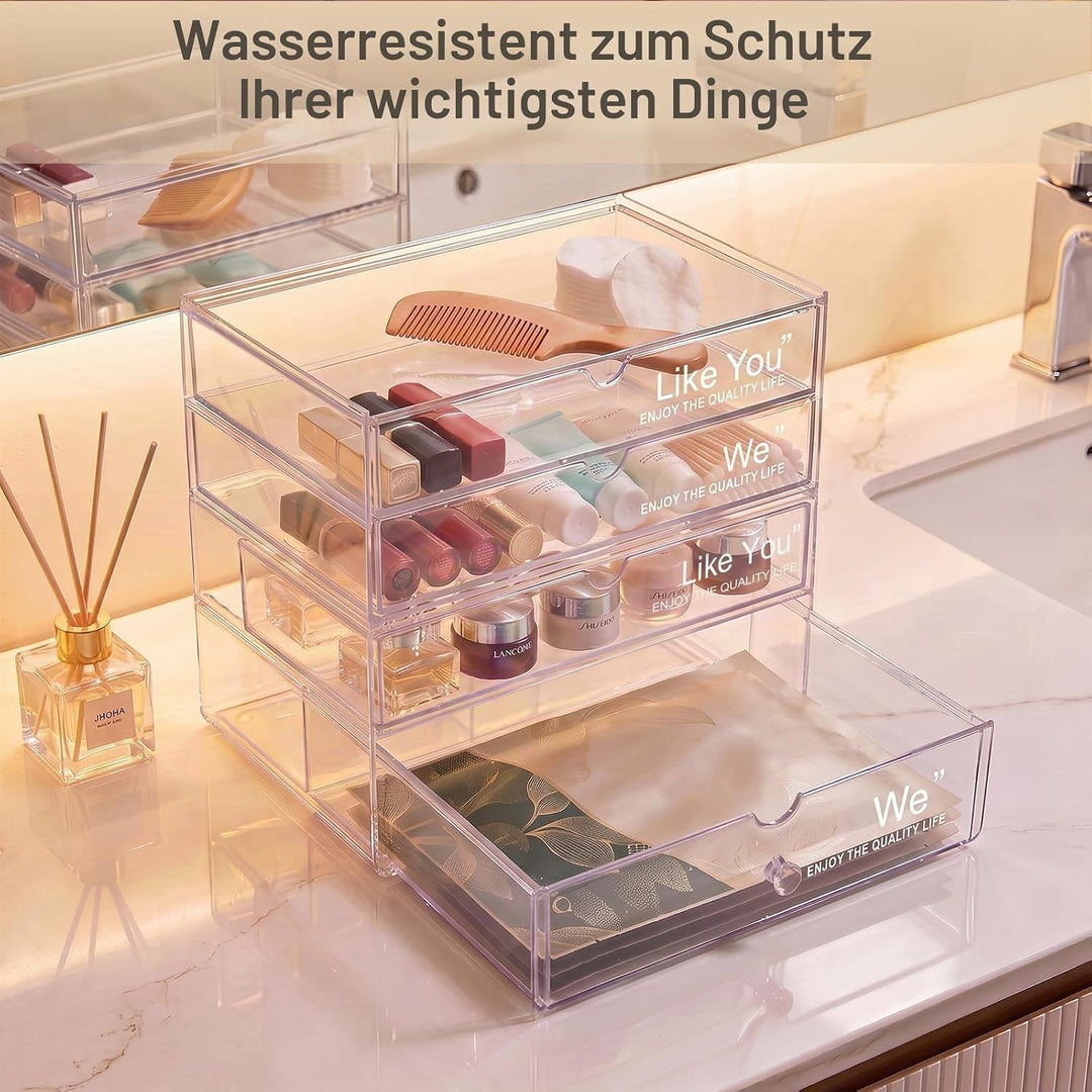 2 Stück Acryl Kosmetik Organizer, Stapelbare Schublade Badezimmer Organizer, Make up Organizer Set,