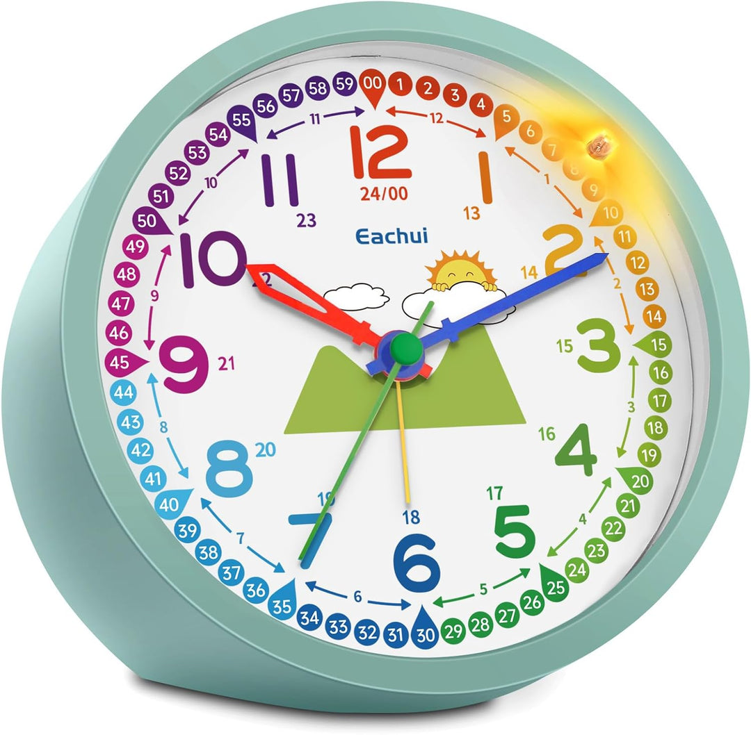 Analog Wecker Kinder ohne Ticken für Jungen und Mädchen - Analog Quarzwecker mit Nachtlicht, Snooze