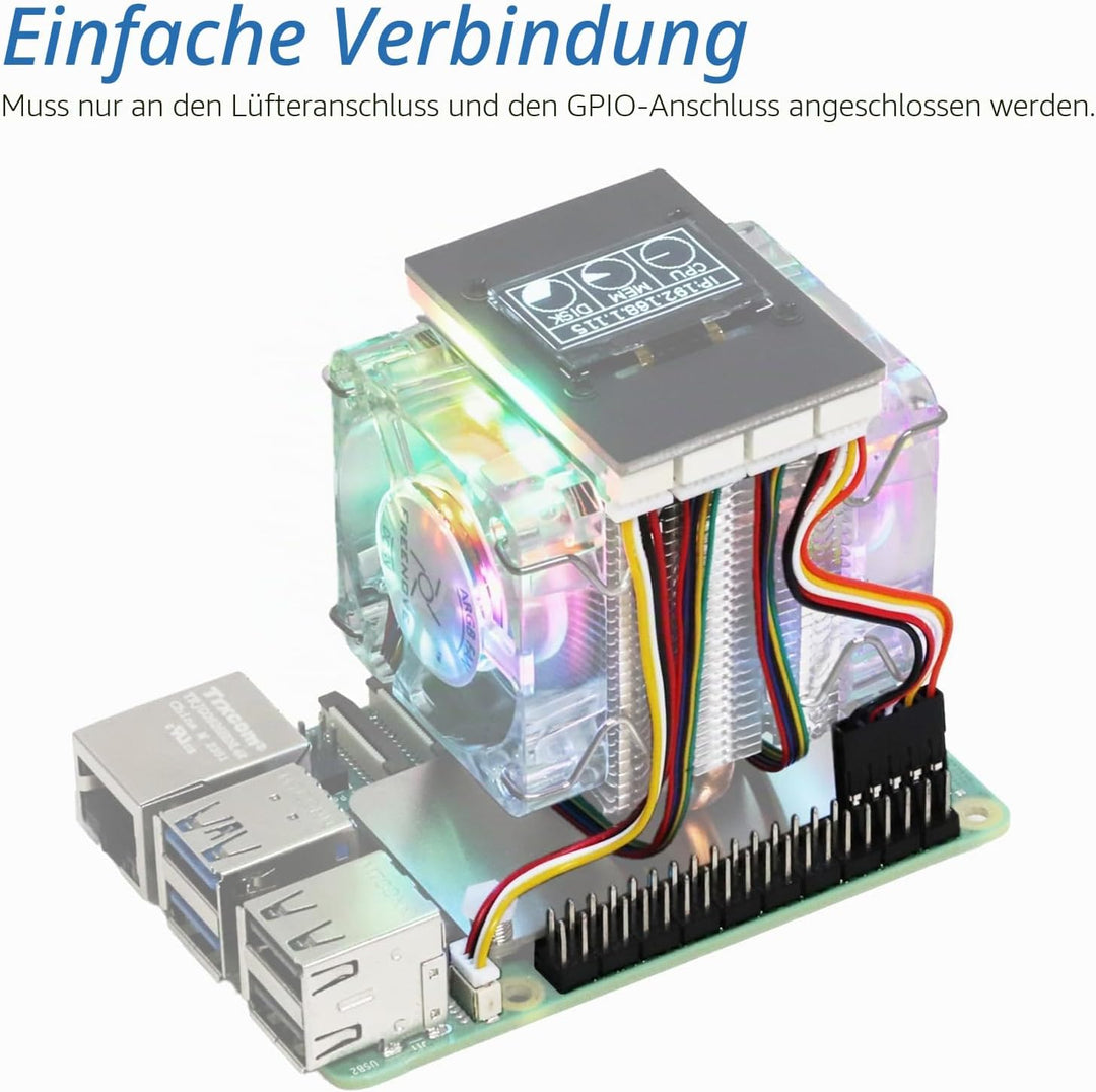 Freenove Active Cooler for Raspberry Pi 5 with 2 Fans and OLED Screen, Aluminum Heatsink with Heat P
