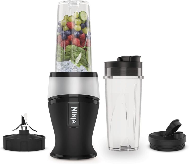 Ninja 700W Slim Mixer & Smoothie Maker, 2x 470ml Becher mit Ausgussdeckel, persönlicher Mixer, Zerkl