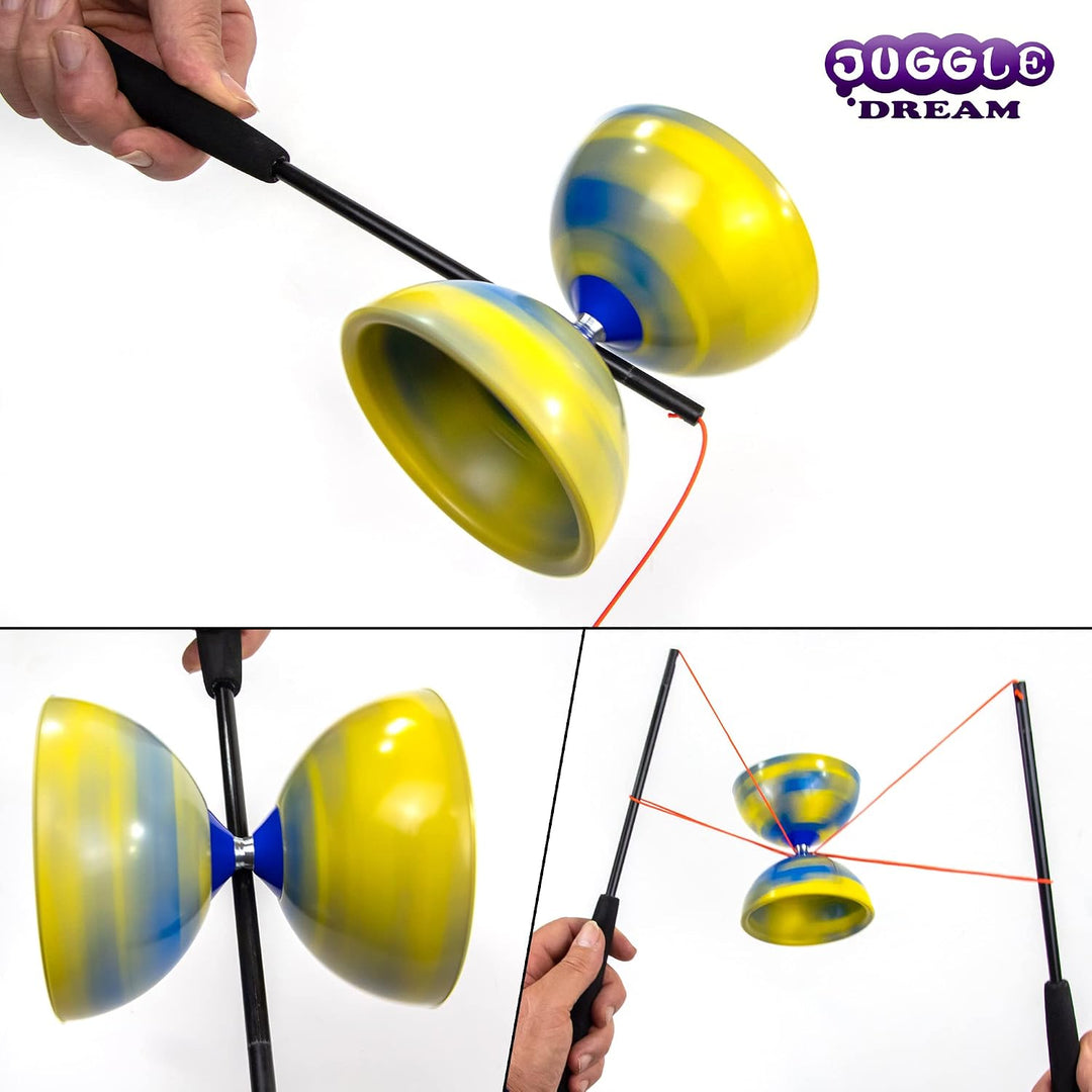 Juggle Dream Jester Diabolo Jonglierset – Fester Achse Profi-Diabolo mit Superglass-Handstäben, Onli