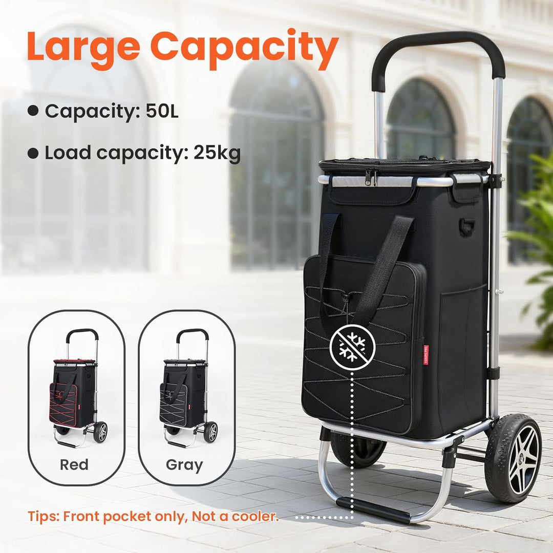 YEAUPE PRO 3in1 Einkaufstrolley mit Kühlfach, 50L Einkaufsroller mit Abnehmbarer Tasche, Max. 25kg B