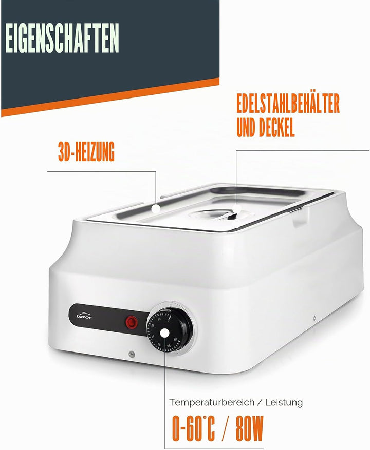 Lacor - 69618 - Schokoladen-Wasserbad, Weiss, 3,8 L, Edelstahl 18/10, 80W, Regelbarer Thermostat 0-6