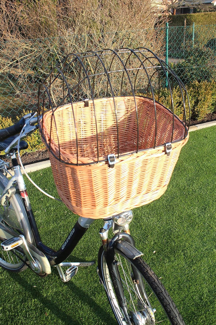 Hundefahrradkorb für Fahradlenker aus Weide mit Metallgitter und Kissen XL oder XXL Weidenkorb Hunde