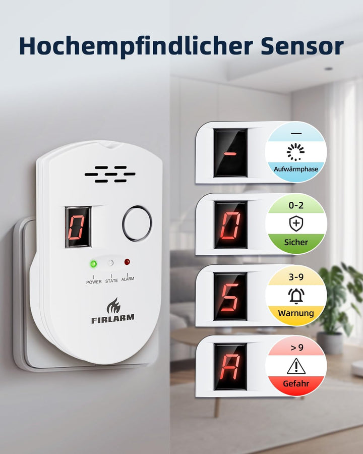 Firlarm - Gasmelder für den Haushalt stadtgas, Methan Propan Butan Erdgas Flüssiggas Stadtgas Alarm,