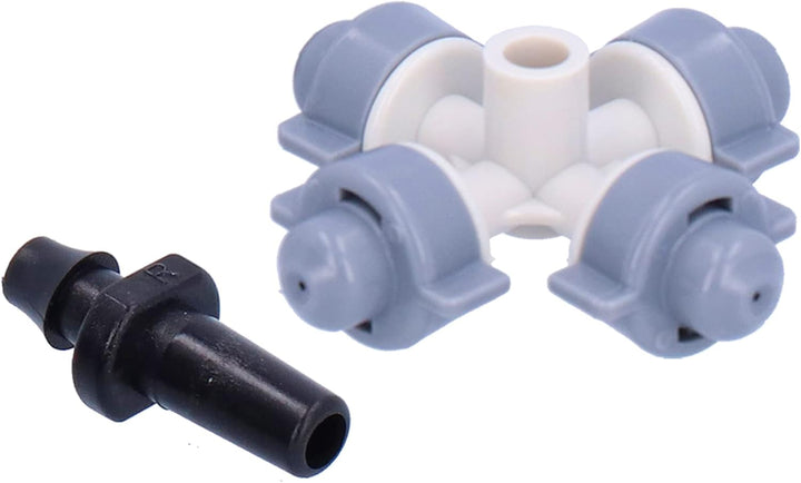 50 Set 4 Wege Nebeldüse, Mikro Zerstäuber Sprinkler Kopf, Kunststoff Gartenbewässerungs Tropfsprühdü