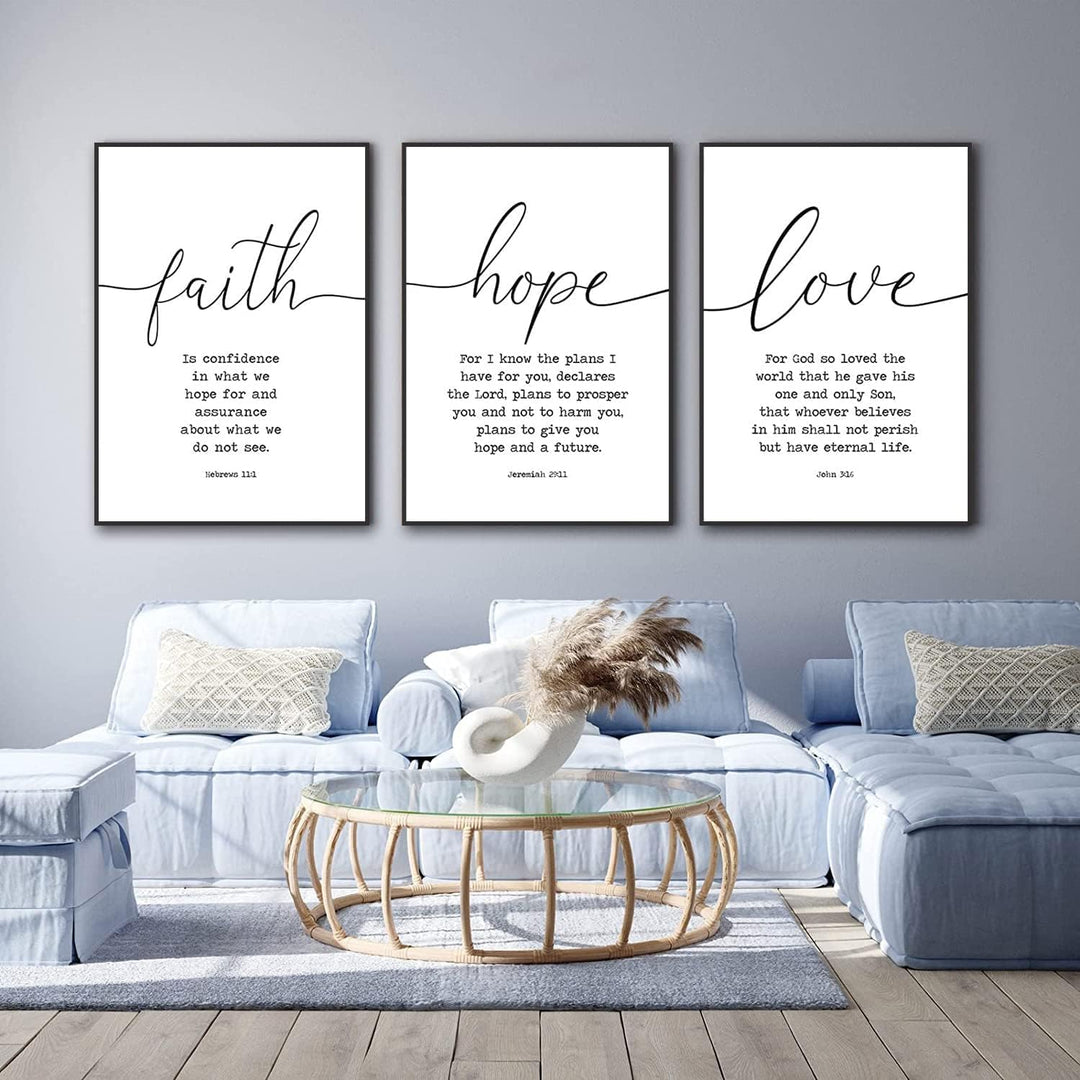 Leinwand-Kunstdruck mit Bibelversen Glaube Hoffnung und Liebe, 3-teilig, für Wohnzimmer, grosse Grös