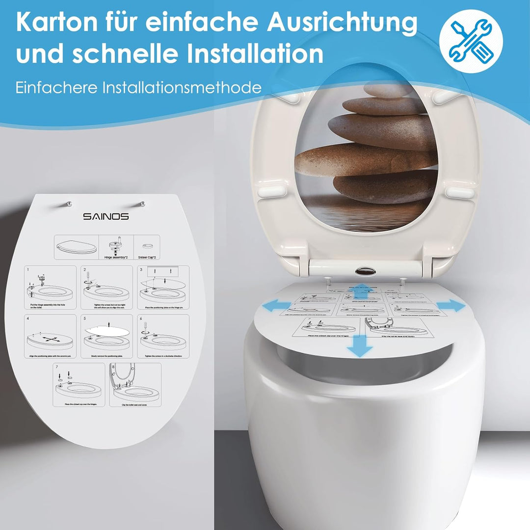 Duroplast-Toilettensitz, O-förmiger Toilettendeckel mit Soft-Close-Mechanismus, Edelstahlscharnier,