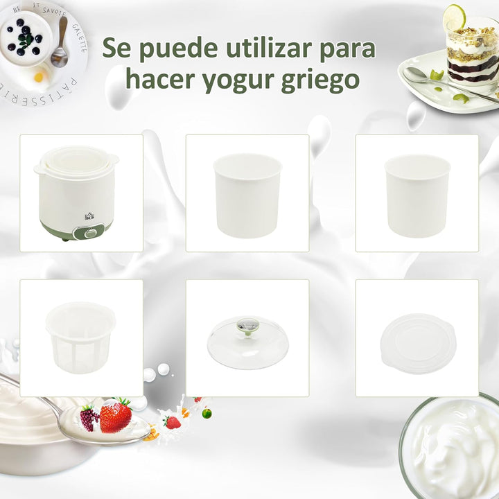 HOMCOM Joghurtbereiter, 1,5 L Joghurtmaschine mit Sieb, Deckel, 20 W Joghurt-Maker für griechischen
