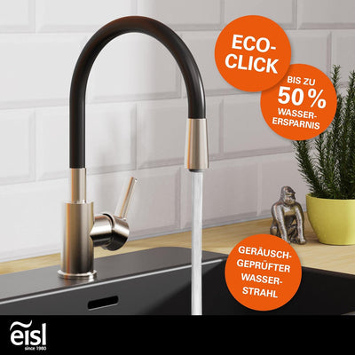 EISL Flexo Edelstahl/Schwarz Flexible Spültischarmatur, biegsamer Wasserhahn für die Küche, hoher Au