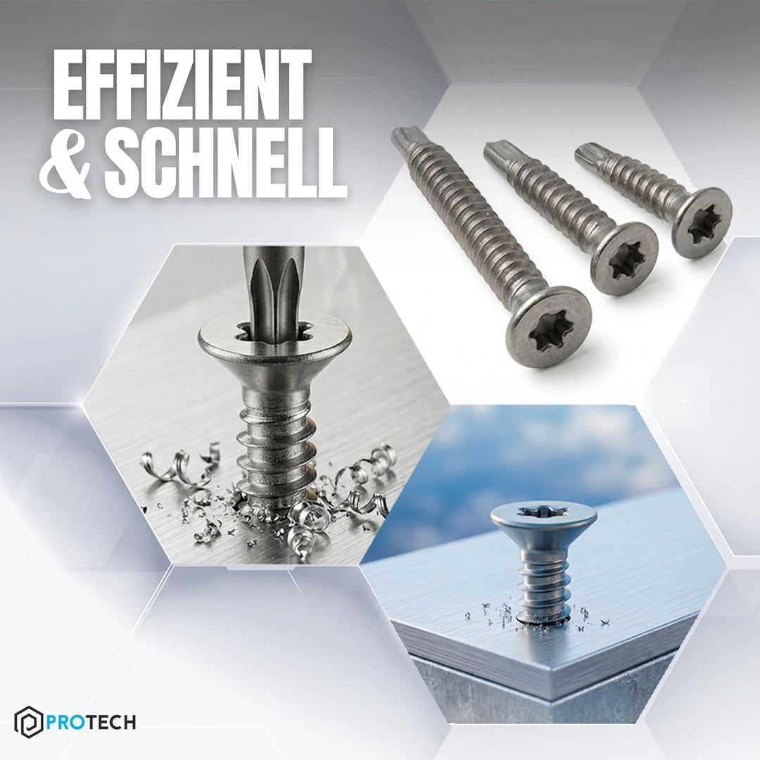 PROTECH 200 Stück Bohrschrauben Form O TORX 4,8x25 DIN 7504 Edelstahl A2 V2A Rostfrei Senkkopf-Schra