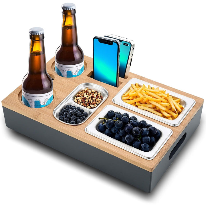 Couchbar Snackbox Grau Mit Snackschalen Aus Edelstahl Sofa Tablett Geeignet für Wohnzimmer, Sofa, Ga