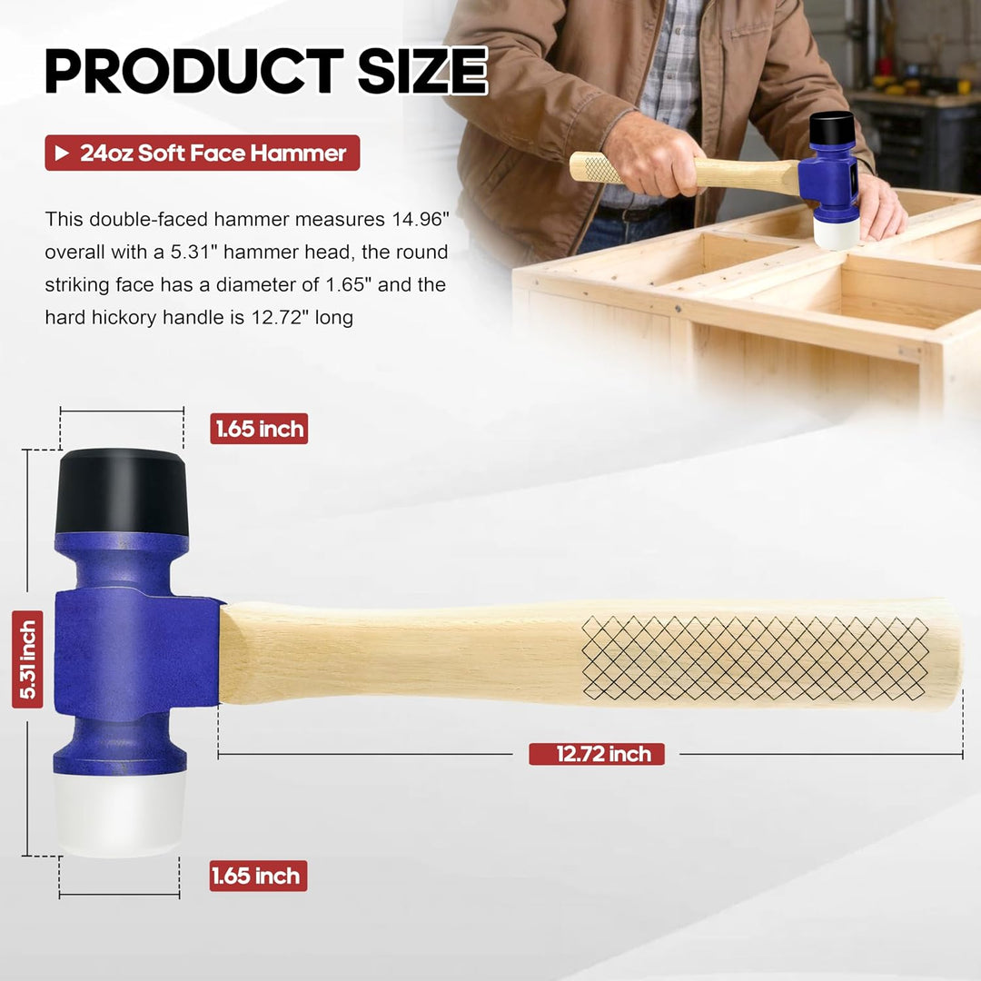 C&amp;T 24oz Rubber Soft Face Mallet Hammer,Gummihammer,D=45mm,Doppelseitig Mit 70°Hartem TPU Und 60°Wei