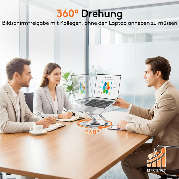 TECKNET 360° Laptop Ständer Höhenverstellbar, Verstellbarer Notebook Halterung aus Metall mit Doppel