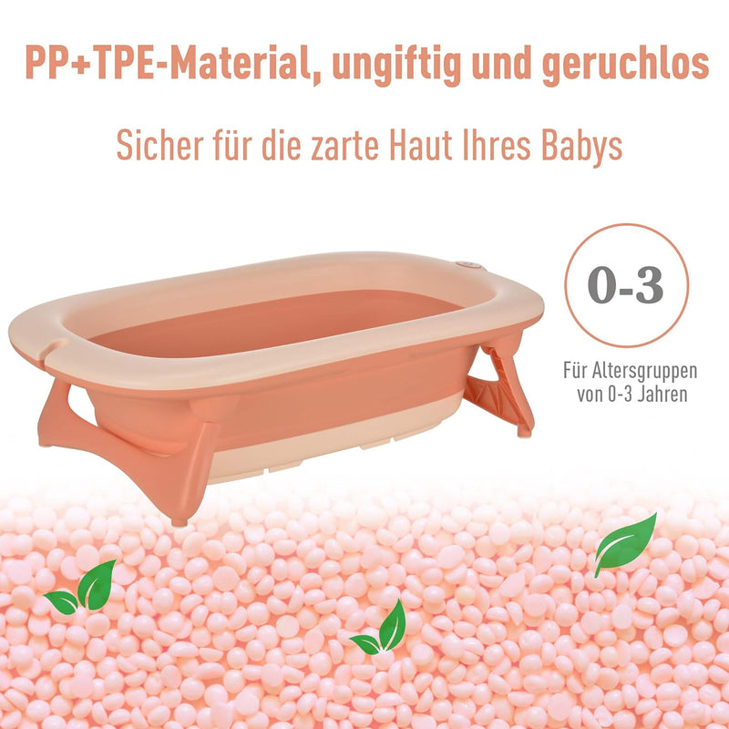 HOMCOM Ergonomische Babybadewanne, faltbare Babywanne, Badewanne für Babies, Kunststoff, Rosa, 84,5