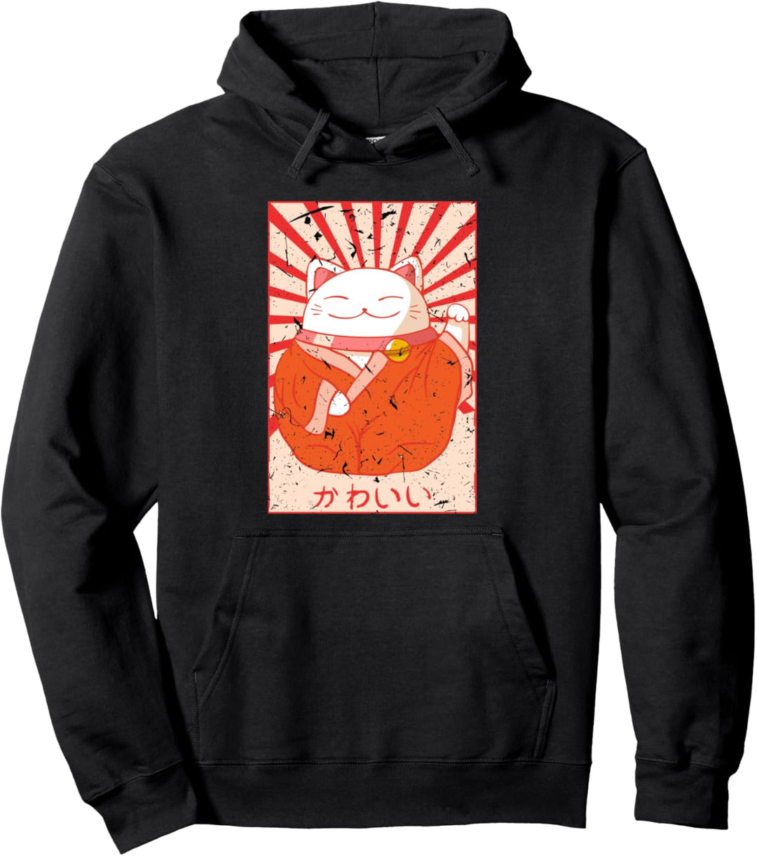Maneki Winke Katze Neko Asien Japanisch Lustig Anime Kawaii Pullover Hoodie