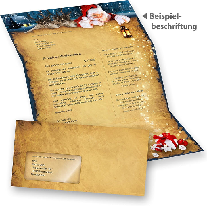 Nordpol Express 25 Sets Weihnachtsbriefpapier mit Fensterumschlag Briefpapier Weihnachten mit Umschl
