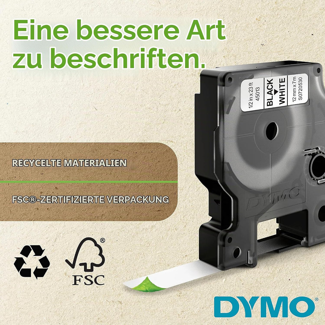 DYMO Rhino Industrie Schrumpfschlauch-Kabeletiketten | 6 mm1,5 m | Schwarz auf weiss | für DYMO Rhin