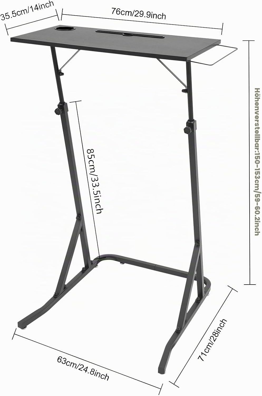 Fahrrad Schreibtisch Computerständer aus Stahlrohr, 64.5-143cm Verstellbare Höhe Walking pad Trainin